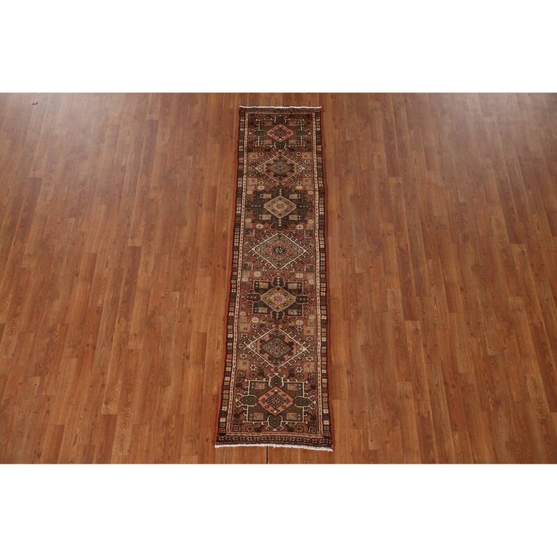 Orange Gharajeh Persian Vintage Runner Rug Handmade Wool Carpet - 1'10"x 7'5"