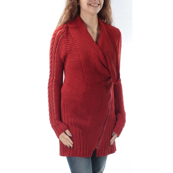 RACHEL ROY Womens Red Zippered Knitted Long Sleeve V Neck Sweater Size: S