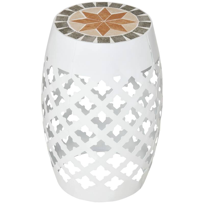 Outsunny 12" Round Patio Outdoor Footstool, Garden Mosaic Accent Side Table, Plant Stand