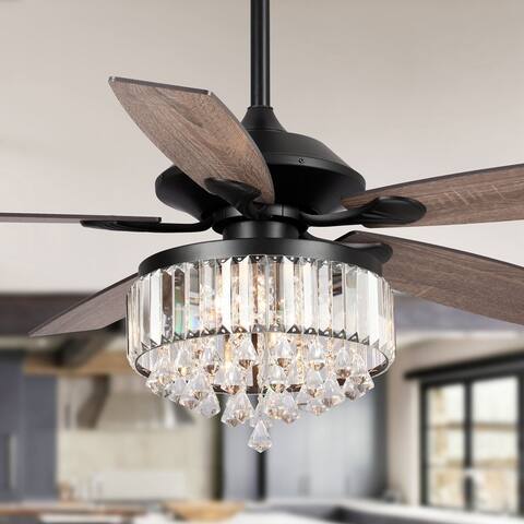 Modern 52-inch Wood 5-Blade Crystal LED Ceiling Fan with Remote - 52-in