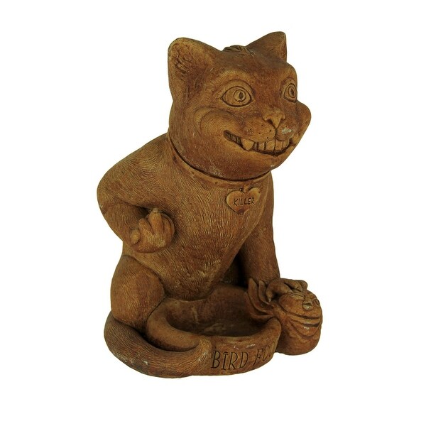 Designer Stone Rude Killer Kitten Rustic Brown Concrete Bird Feeder Statue - 9 X 7 X 5.5 inches