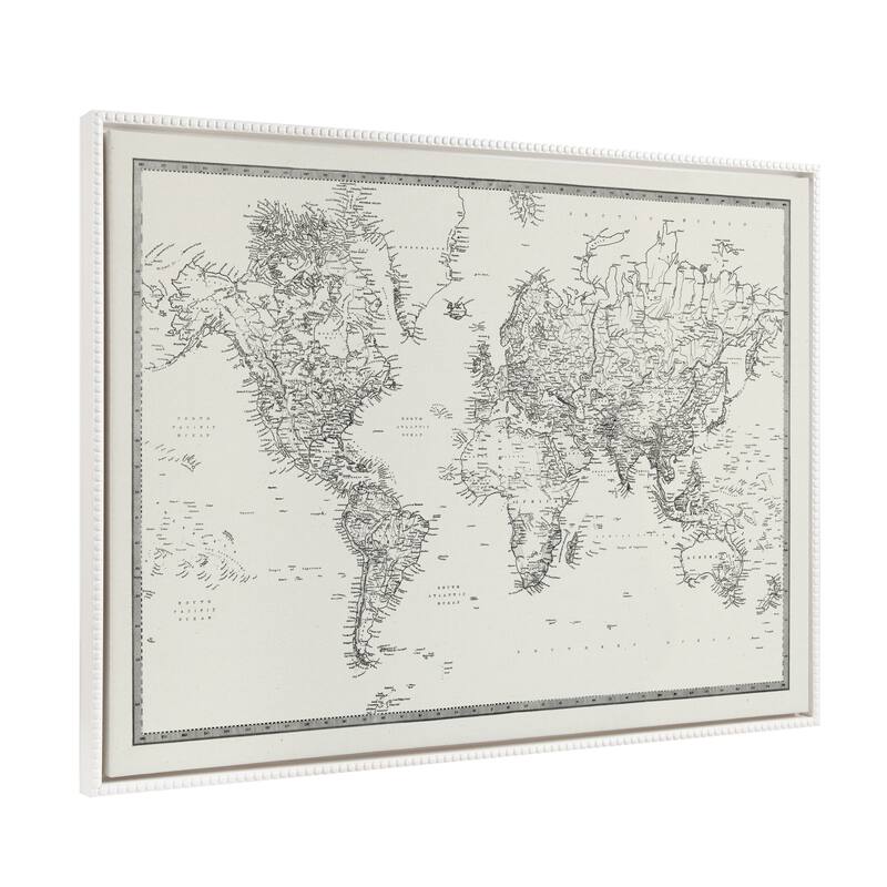 Sylvie Beaded Vintage BW World Map Canvas by Creative Bunch Studio