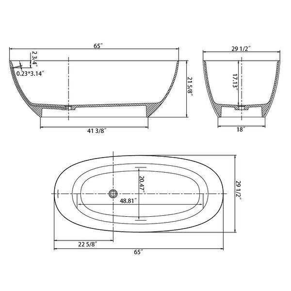 GIVINGTREE 65'' x29.5'' Matte Solid Surface Stone Resin Freestanding