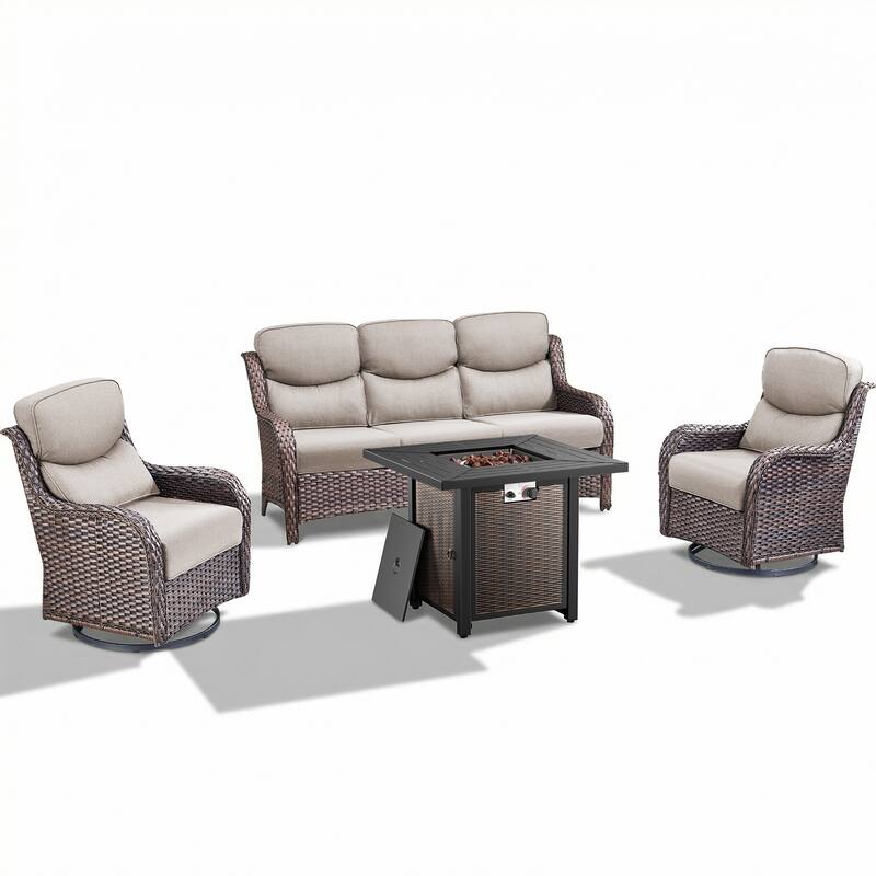 Pocassy 30 In Outdoor Propane Fire Pit Table Patio Sofa Chair Set.