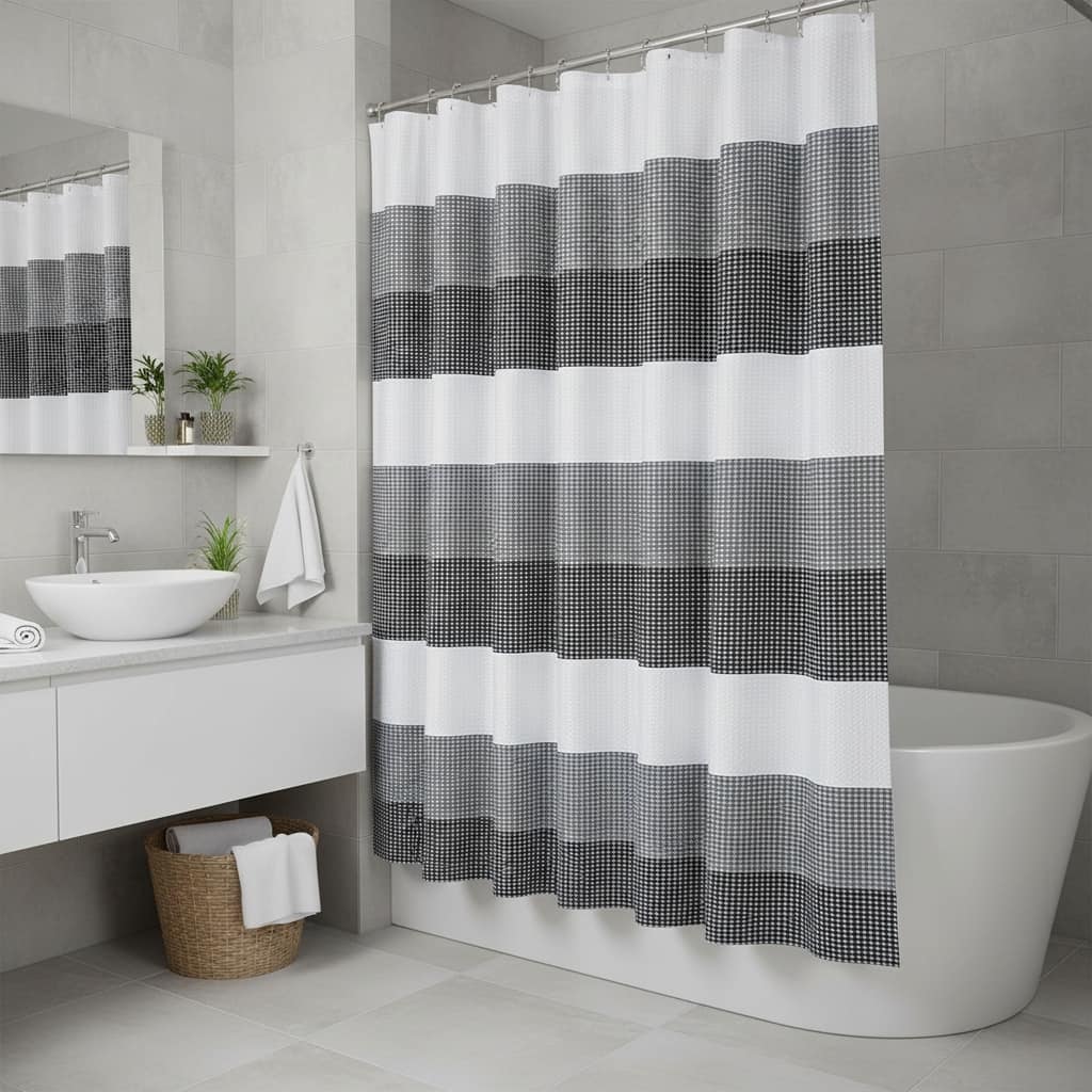 HomeRoots 72" White And Black Striped Shower Curtain
