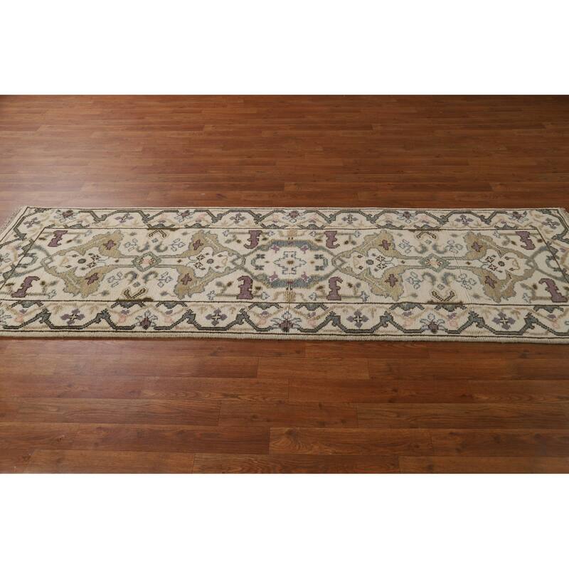 Transitional Oushak Indian Runner Rug Hand-Knotted Wool Carpet - 2'6"x 8'0"
