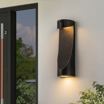 2-Light 15" Outdoor Linear Integrated LED Wall Sconce with Dusk to Dawn Sensor - H15" x D3.5"