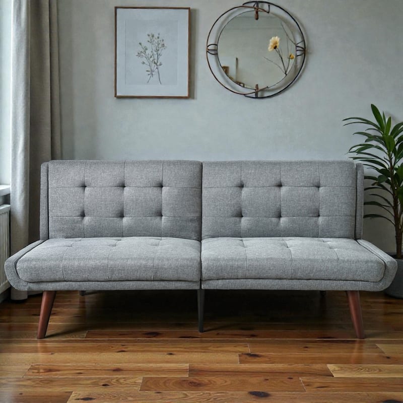 Convertible Futon Sofa Bed 63 Inch, Sleeper Couch with 5-Position Adjustable Backrest, Modern Loveseat for Small Spaces - Grey