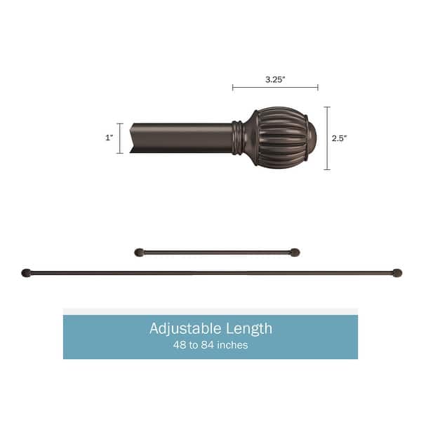 dimension image slide 4 of 6, Adjustable Window Curtain Rod and Cap Shaped Finial