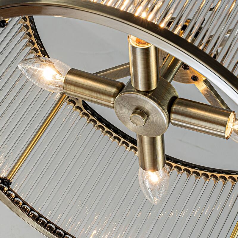 Modern Glam Antique Bronze / Matte Black 4-Light Glass Drum Chandelier Contemporary Hanging Light For Living Room Entryway