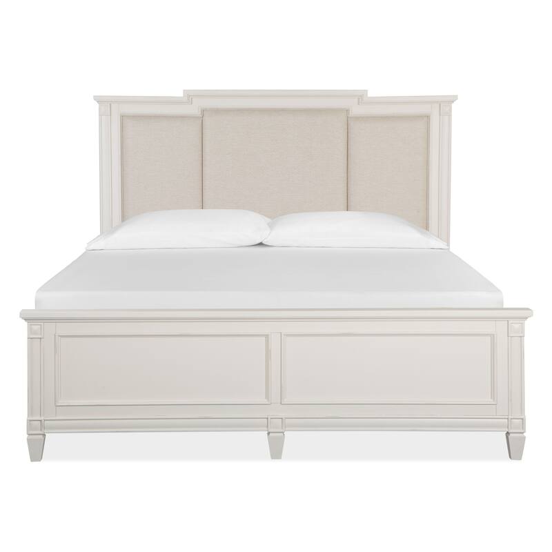 Magnussen Home Willowbrook Egg Shell White With Slight Rub Through Panel Upholstered Bed
