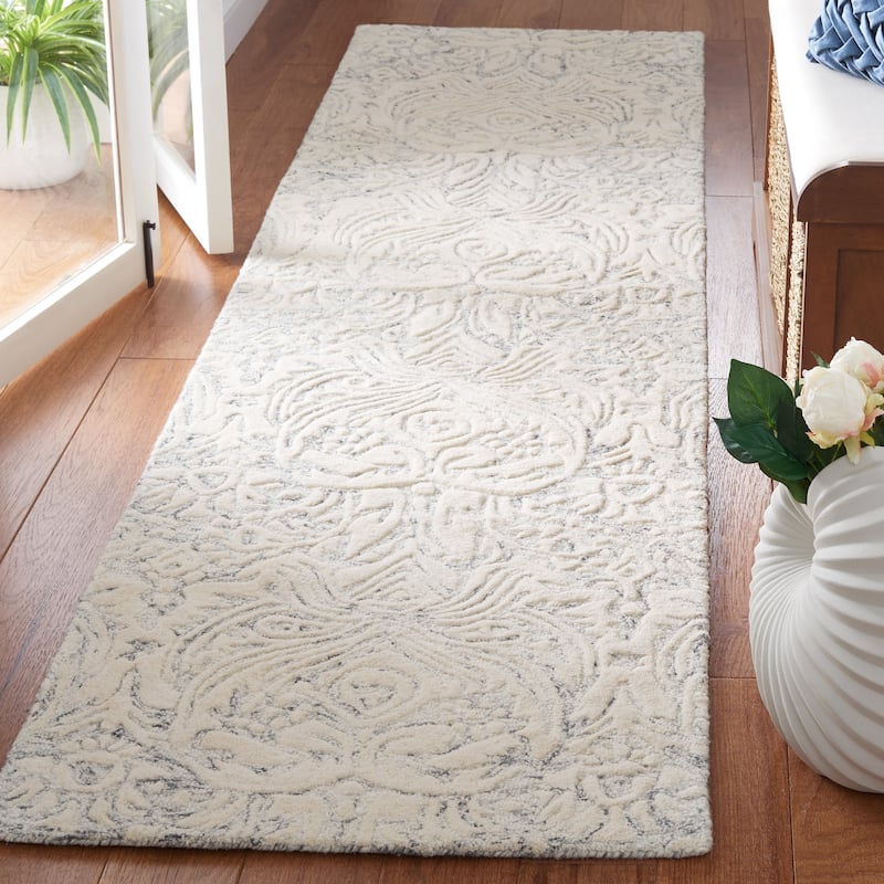 SAFAVIEH Handmade Metro Rakhee French Country Wool Rug - 2'3" x 9' Runner - Grey/Ivory