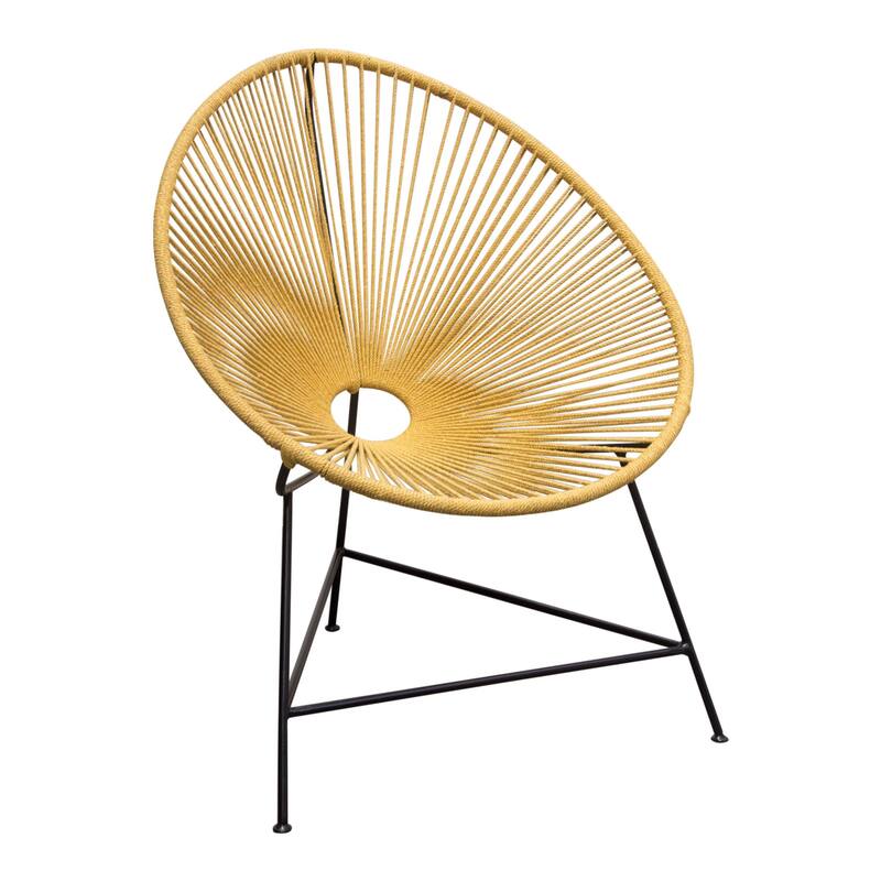 Azy Accent Chair Set of 2, Orange Natural Woven Rope, Black Iron Base