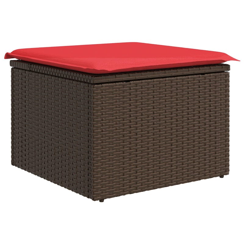 vidaXL Patio Stool with Cushion Ottoman Seating Poly Rattan Brown/Gray/Black - 21.7x21.7x14.6 in