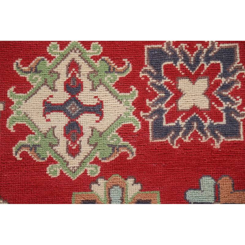 Hand Knotted Oriental 100% Wool Carpet Traditional Geometric Red Kazak Area Rug - 9' 8'' X 6' 6''