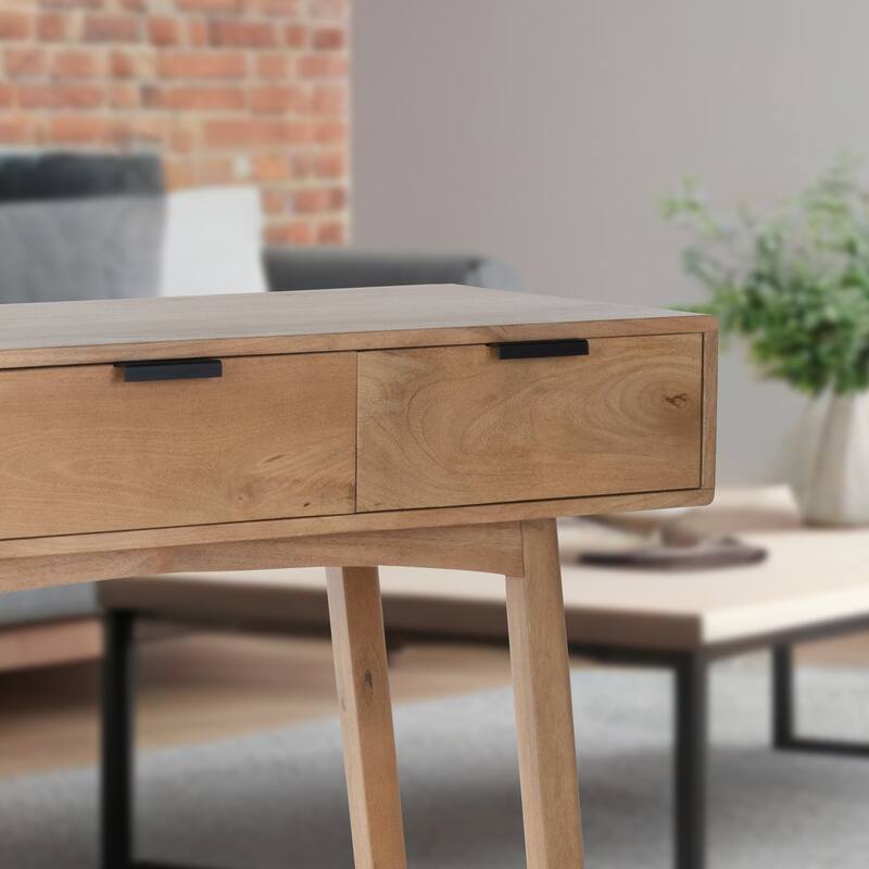 48" Mango Wood Console Table with 3 Drawers Mid-Century Style