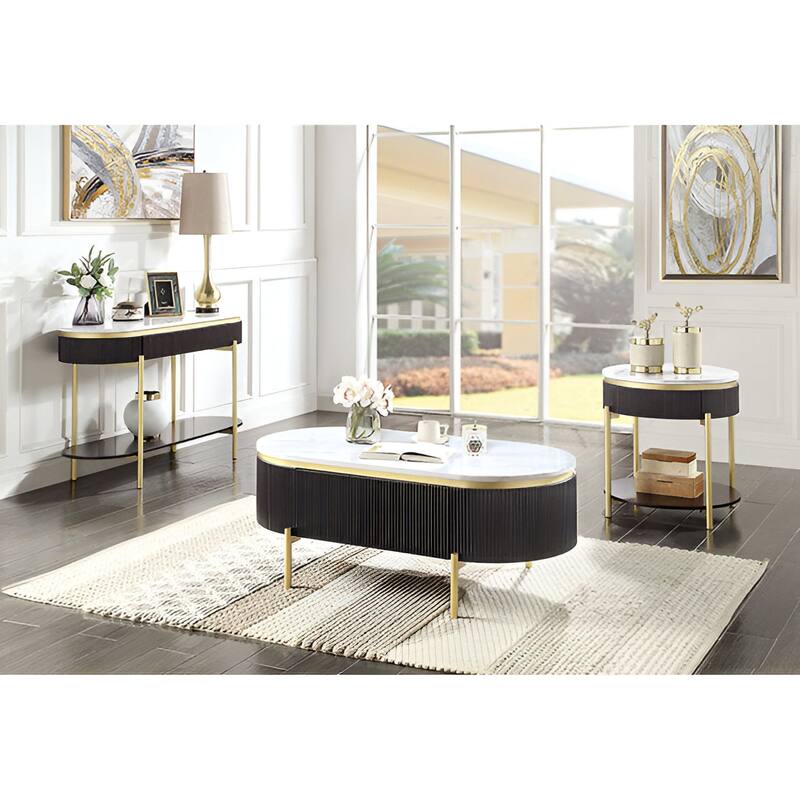 Glam Contemporary Light Teal 1pc Sofa Table White Faux Marble Top Living Room Side Table Open Bottom Shelve