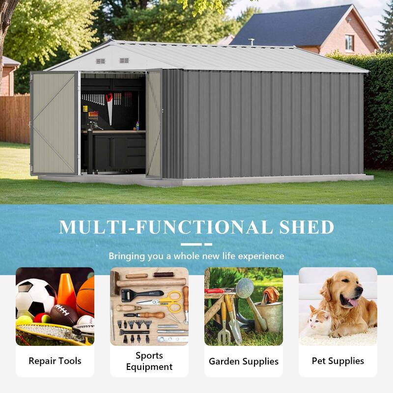 Patiowell 10' x 12' &10' x 14' Metal Outdoor Storage Shed with Floor Frame for Garden, Backyard, Patio