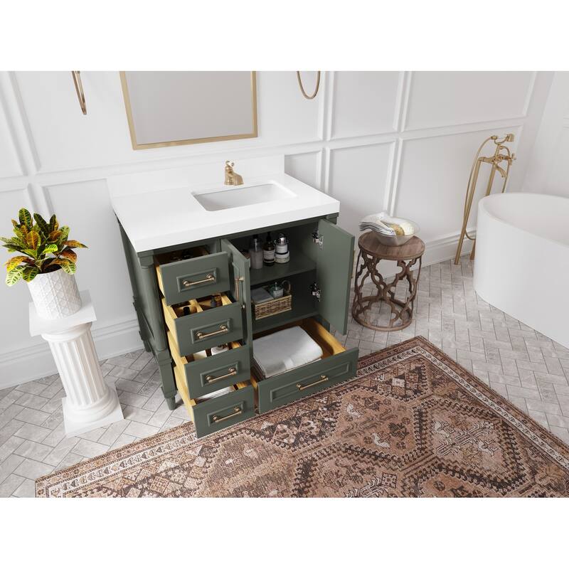 Willow Collections 36 in. W x 22 in. D Aberdeen Right Offset Sink Bathroom Vanity in Pewter Green with Countertop