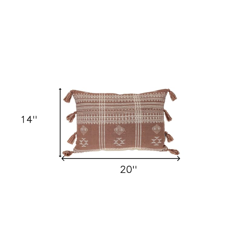HomeRoots 14" X 20" Beige and Brown Southwestern Cotton Throw Pillow With Tassels