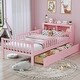preview thumbnail 7 of 14, Twin Size Platform Bed with Headboard Storage Rack, 2 Drawers, 3-Side Guardrails Pink