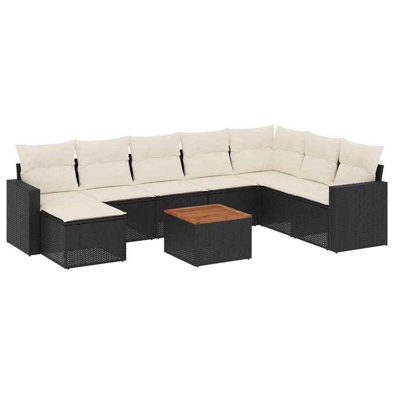 vidaXL Patio Sofa Set with Cushions Outdoor Furniture 9 Piece Poly Rattan - 24.4 x 24.4 x 27.2