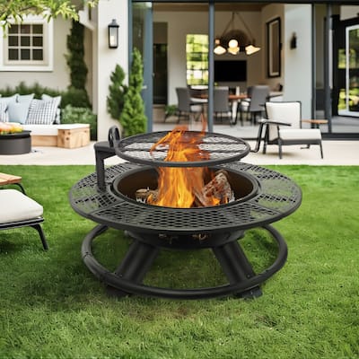 47" Wood Burning Fire Pit Outdoor Patio Fire Pit with Cooking Grill Grate