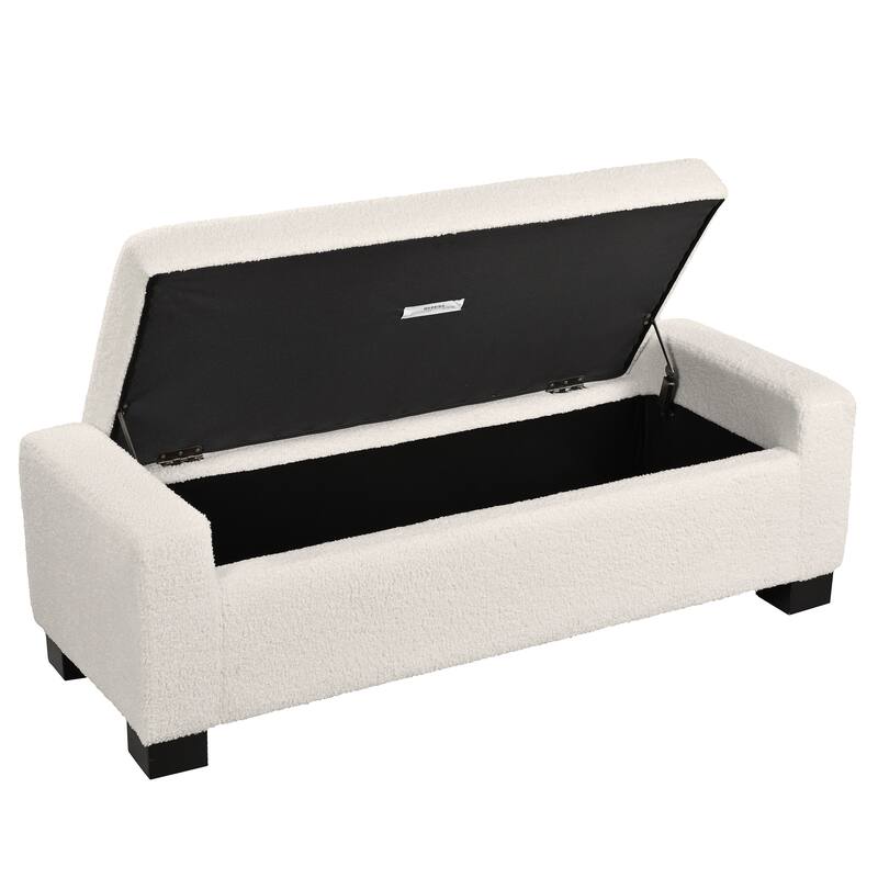 Ottoman Bench in Textured Boucle Rectangular Design with Hinged Lid for Seating