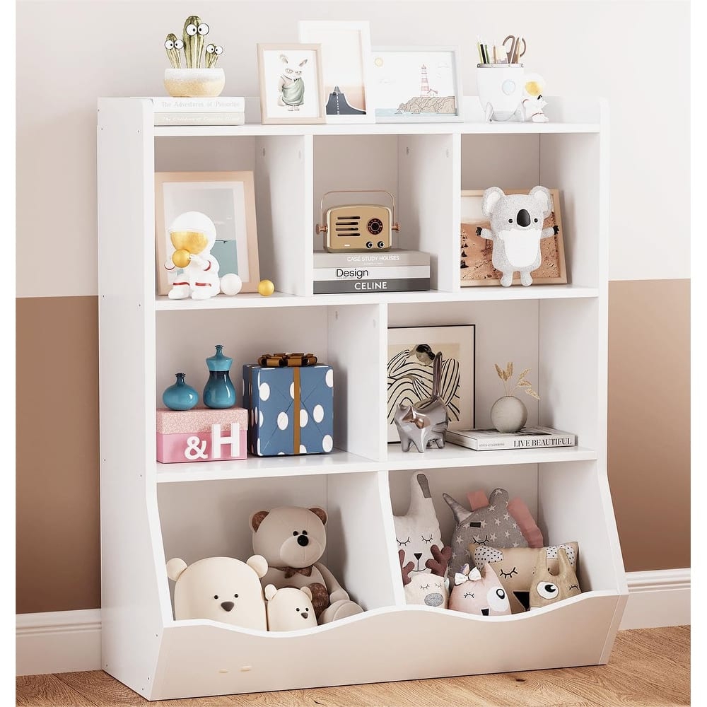 Toy Storage Cabinet Multi Shelf Bookcase for Kid's Bedroom - 11.8"D x 36"W x 42.5"H