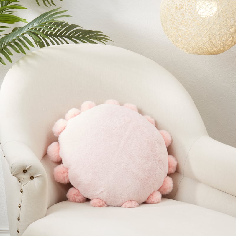 Posh Faux Bunny Fur Pom Pom Poly Filled Throw Pillow