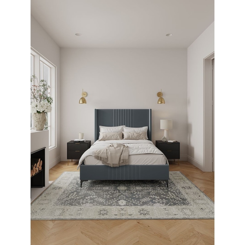 Manhattan Comfort Promenade Velvet Upholstered Bed