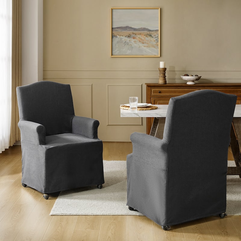 Alethea Upholstered Slipcover Arm Dining Chair with Soild Wood Legs Set of 2 by HULALA HOME