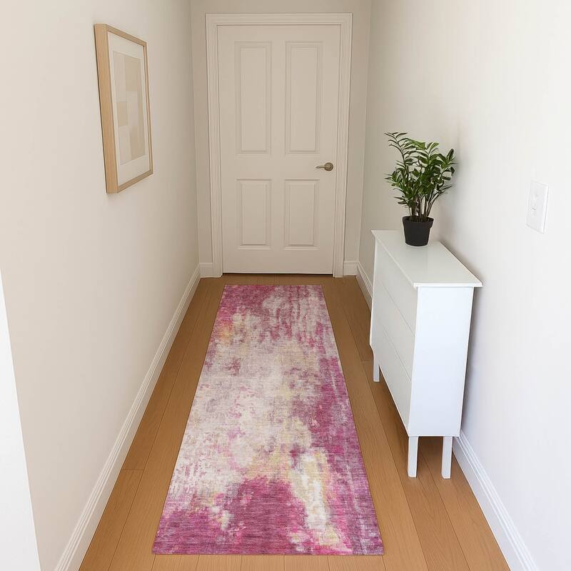 Premium Washable Super Soft Abstract Modern Mayfield Rug - Pink - 2'3" x 7'6"