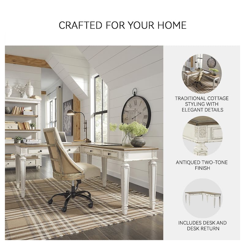 Realyn Antique White/Brown 2-Piece Home Office Desk