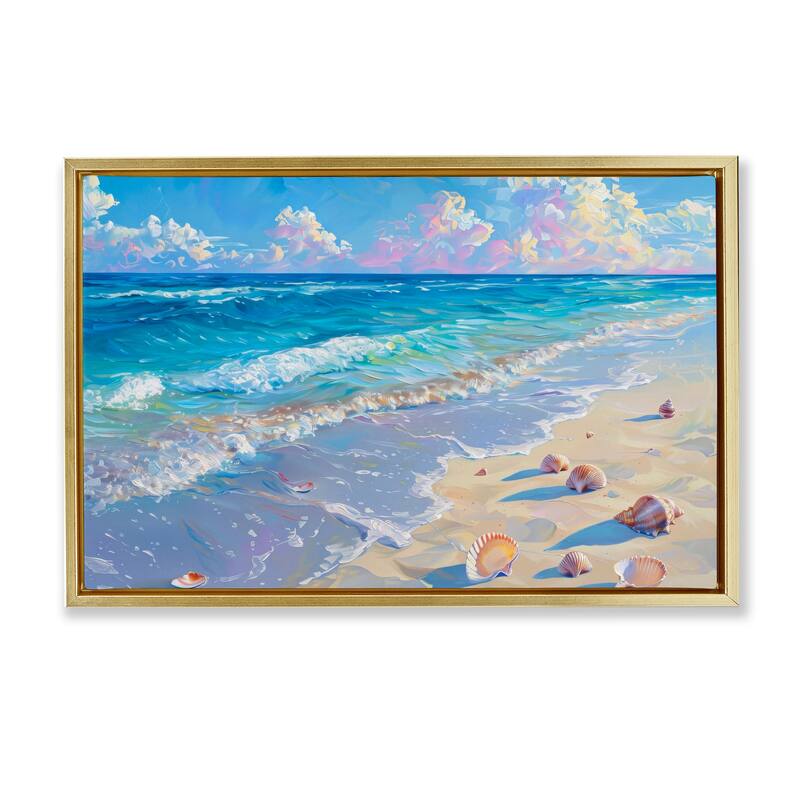 Stupell Seashells Along Sea Shore Framed Floater Canvas Wall Art Design By LSR Design Studio - 25 x 17 - Gold