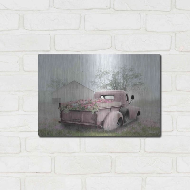 Luxe Metal Art 'Pink Flower Truck' by Lori Deiter, Metal Wall Art