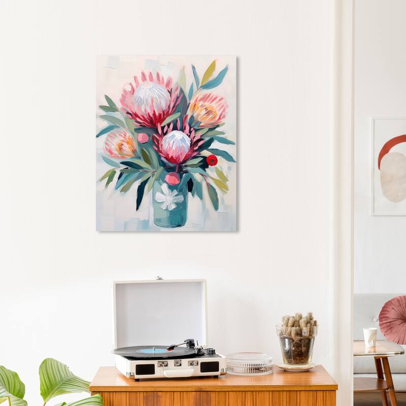 Wynwood Studio Canvas Floral and Botanical Flowers in Teal Blue and Teal Cabin & Lodge Wall Art Canvas Print - 20 x 24