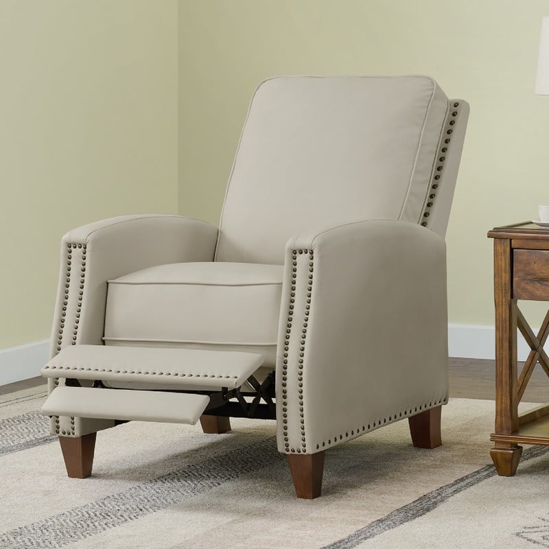 Spruce & Spring Alston Push Back Recliner Chair with Nailhead Trims for Living Room - Beige