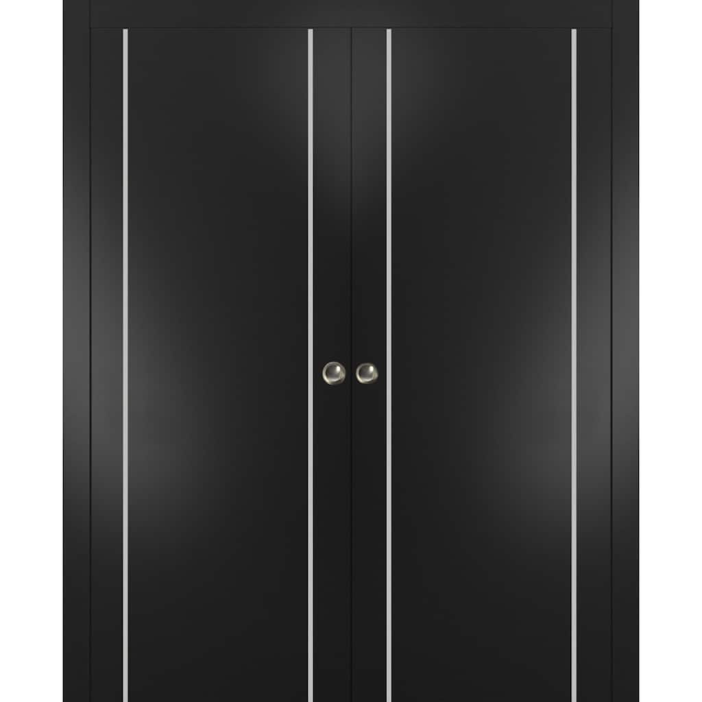 French Double Pocket Doors 36x80 Planum 0410 Matte Black Kit Trims Rail