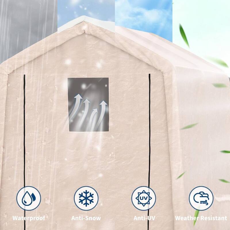 7x10 FT Portable Outdoor Storage Shed, Carport for Motorcycle, Firewood, Garden and Tools - 7X10 Ft