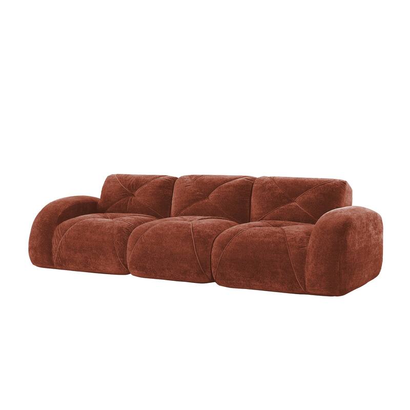 Roomfitters 114 Inch Modular Floor Sofa, Fluffy Plush Sectional with Ottoman, Chocolate