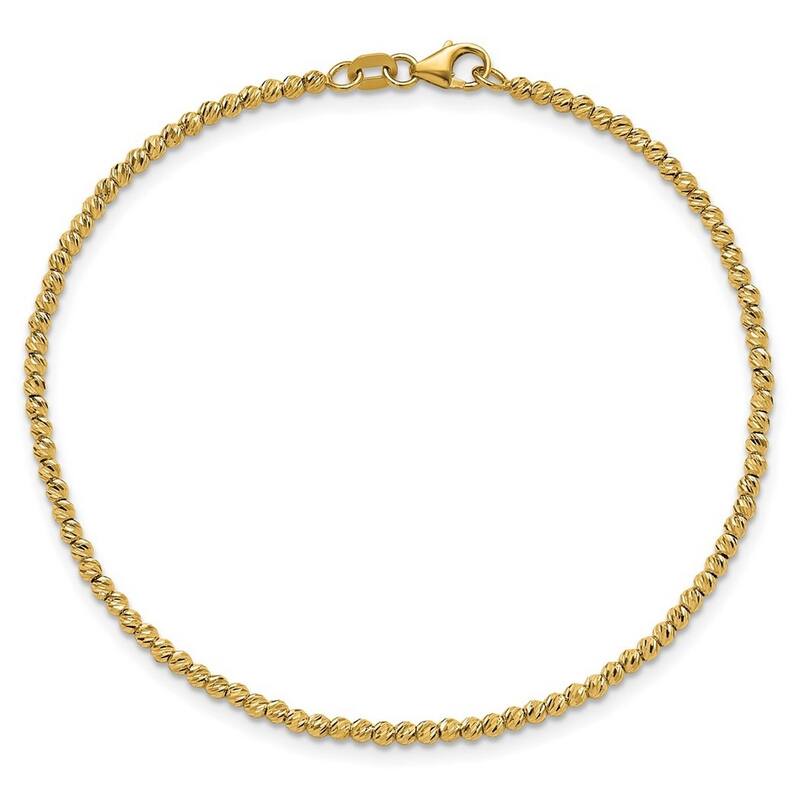 Curata 14k Yellow Gold 7.5" 2mm Polished and Sparkle Cut Beaded Bracelet