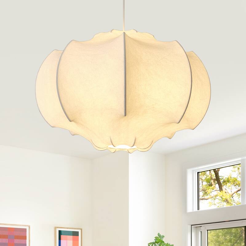 24" Farmhouse White Silk Fabric 3-Light Chandelier Pendant Light for Dining Room