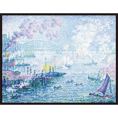 The Port of Rotterdam by Paul Signac Giclee Print Oil Painting Cherry Brown Frame Size 32" x 25"
