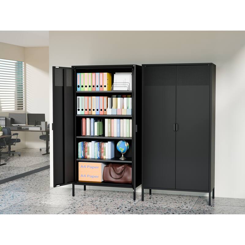 Sideboard Cabinet with Non-Slip Adjustable Feet, Metal Pantry Cabinet with Magnetic Doors & Adjustable Shelves