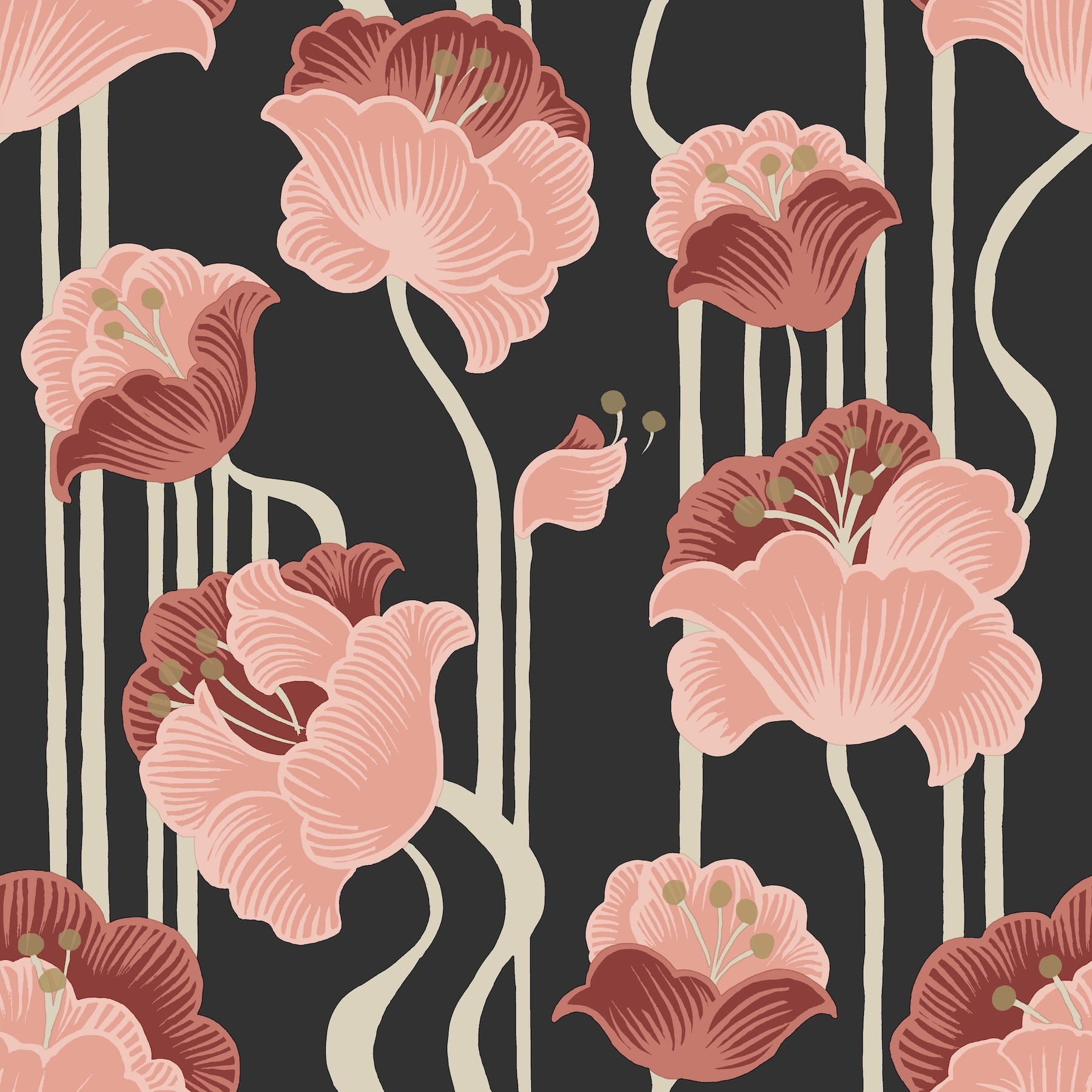 Shirley Coral Deco Floral Peel and Stick Wallpaper