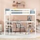 preview thumbnail 2 of 16, Full Size Wooden Loft Bed with Desk and Shelves and High Guardrail,Solid Pine Wood Frame