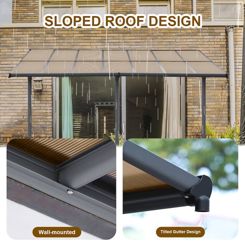 Aoodor Wall Mount Gazebo Outdoor Pergola, Polycarbonate Gazebo with Water-Resistant and UV-Fighting Panels Canopy