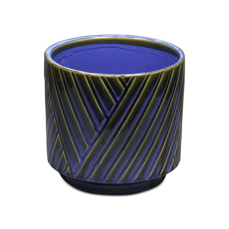 Parlora Crossed Diagonal Pattern Ceramic Pot - Blue