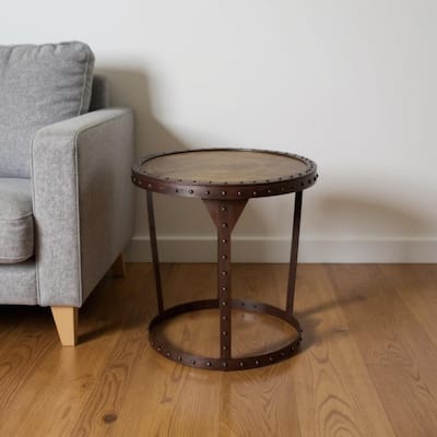 HomeRoots 24" Copper and Bronze Metal Round Pedestal End Table - 24.00 in. x 24.00 in. x 24.00 in.
